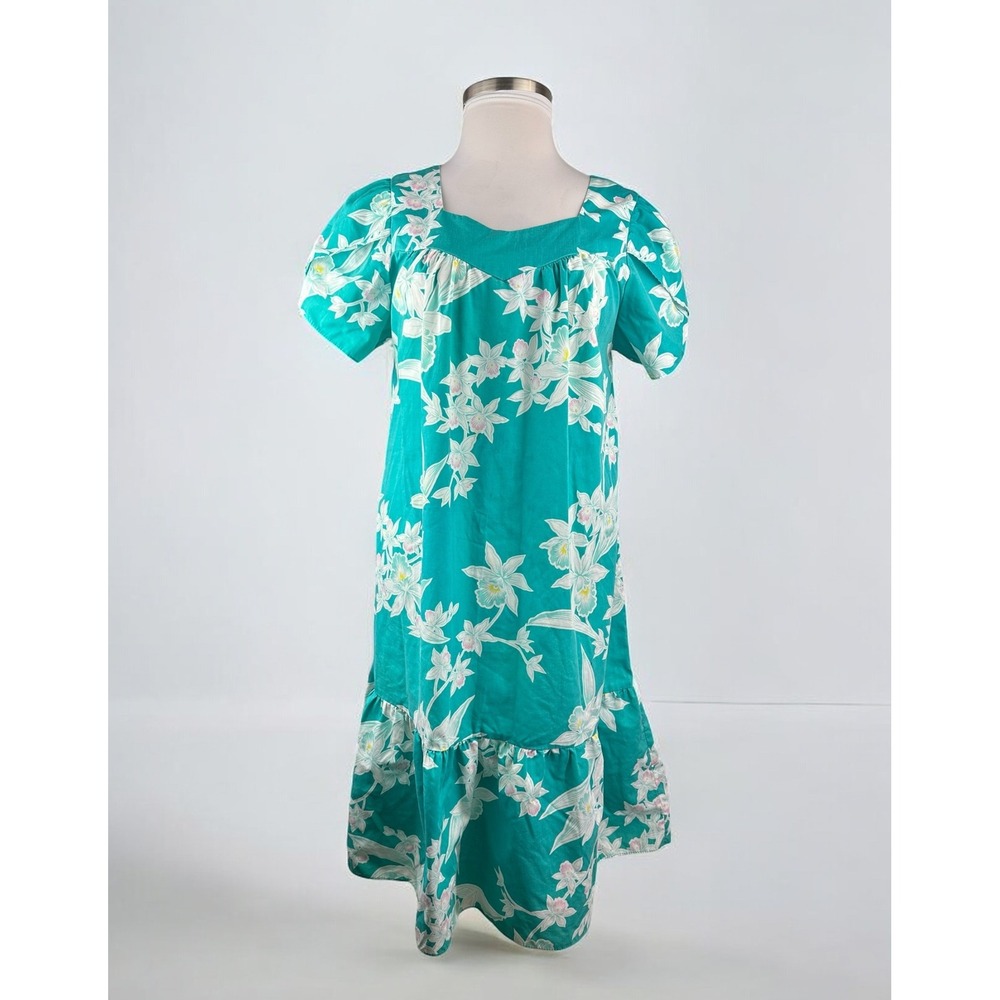 Vtg Royal Creations Hawaii Floral Orchid Ruffle Hem Dress Muumuu Women's Large - Picture 16 of 16